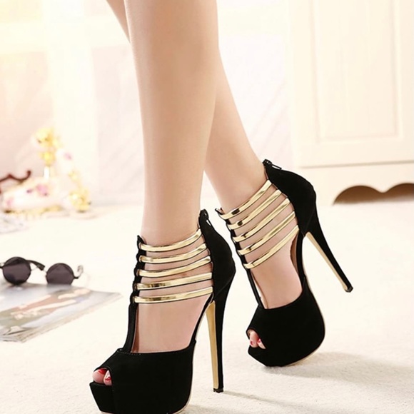 Women’s Black & Gold Stiletto Heels